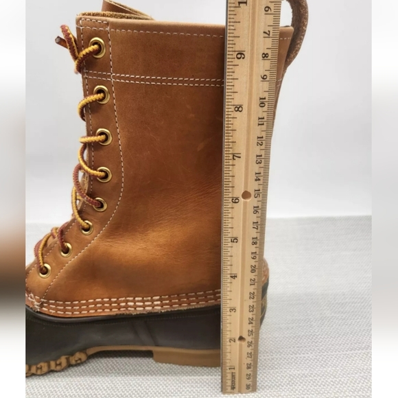 LL Bean duck boots size 7 M hunting waterproof rain rubber leather brown tan - Picture 12 of 15
